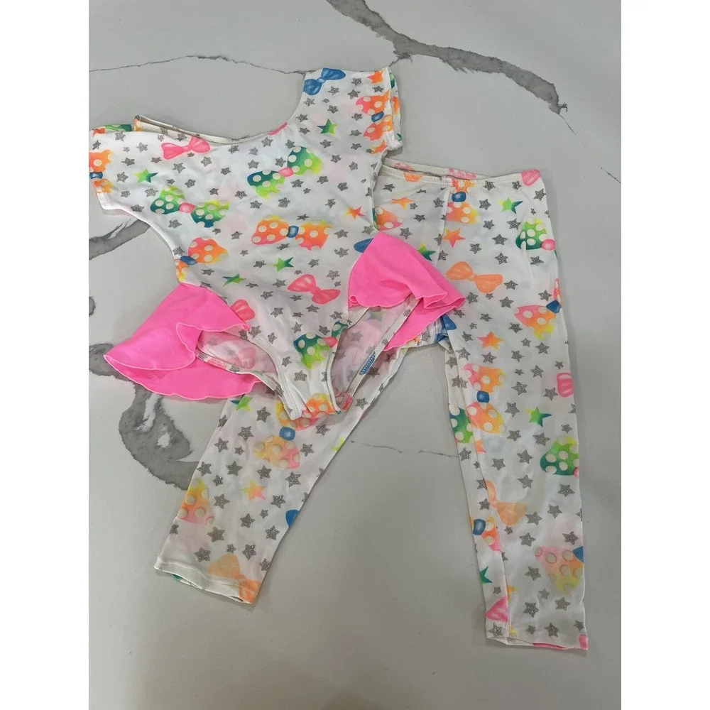 VTG BODY‎ MOTION GIRLS Leotard Leggings Neon Stirrups 6/7 AK97